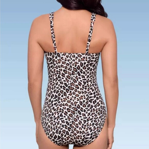 NEW Ruched Shaping Swimsuit Adjustable Padded UPF 50 Animal Print Size 10 - Picture 3 of 10